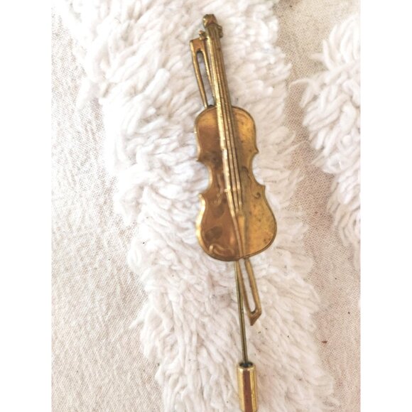 Violin Hat Pin Vintage Musical Stick Pin Violin Musical Instrument Brooch - Picture 3 of 10